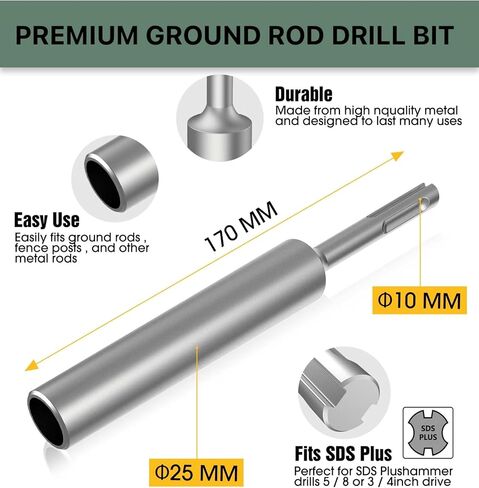 محرك قضيب أرضي Mdkave SDS-Plus لقضبان 5/8 بوصة و3/4 بوصة - متين واحترافي، يناسب Hilti/DeWalt/Bosch/Hitachi/Makita/Milwaukee SDS Plus Hammer Drills in Kuwait