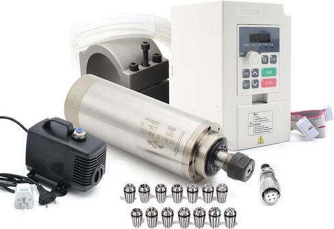 RATTMMOTOR CNC مجموعة محرك المغزل 220 فولت 2.2 كيلو وات محرك المغزل المبرد بالماء ER20 24000 دورة في الدقيقة 400 هرتز + 2.2 كيلو وات VFD 220 فولت عاكس أحادي إلى 3 مراحل + مضخة مياه 80 وات + كوليت ER20 + مشبك تثبيت 80 مم لآلة التوجيه باستخدام الحاسب الآلي in Kuwait