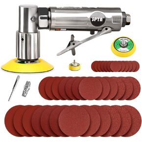 SPTA Mini Air Angle Sander Grinder Air Random Palm Sander Air Orbital Sander with M6 Backing Plate Car Polisher Sets with 36Pcs Mix Grit 80mm, 50mm, 25mm Sanding Disc Sanding Pads in Kuwait