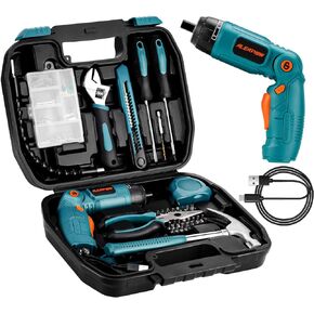 مجموعة ادوات مفك براغي لاسلكية 124 قطعة 4 فولت من اليابو، اعدادات عزم دوران 6+1، 3 اوضاع قابلة للتعديل، مفك براغي كهربائي 4 نيوتن متر، عمود مرن، مجموعة ادوات يدوية للمنزل مع صندوق تخزين in Kuwait