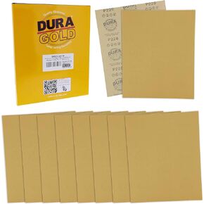 أوراق صنفرة ذهبية فاخرة من Dura-Gold مقاس 9 × 11 بوصة، 150 حبيبة (صندوق من 10) - أعمال النجارة والأثاث الخشبي، طلاء السيارات، قطع كاملة الحجم للاستخدام على 1/4، 1/3، 1/2 ورقة صنفرة نهائية، كتلة الصنفرة اليدوية