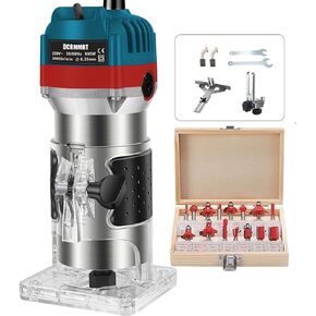 أداة توجيه الخشب المدمجة من DCRMMRT - 15 قطعة 1/4 بوصة لقم توجيه النجارة الكهربائية 1.25 حصان محمولة بسلك النخيل 800 وات in Kuwait