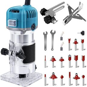 800W Compact Wood Router Tool, Handheld Palm Routers for Woodworking with 6 Variable Speed,Electric Trimmer Wood Router with 15pcs Router Bits,Wood Laminate Router for DIY Woodworking Handicraft