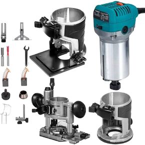 VEVOR Compact Router 1.25HP With Fixed Base, Plunge Base and Tilt Base, Variable Speed Wood Router Kit Max Torque 30,000RPM For Woodworking & Furniture Manufacturing in Kuwait