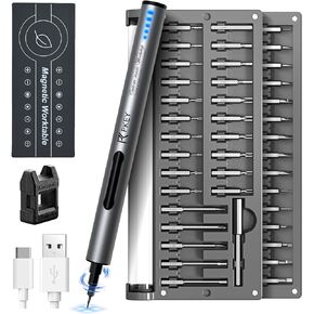 Cordless Electric Screwdriver，Electric Screwdriver Kit with 55 Magnetic Precision Bits ，2 Torque Settings，3 LED Light, Ideal For Computer, Bookcase, Bicycle，Watch