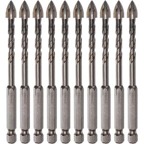 10pcs Titanium Coated Masonry Drill Bit, 8mm Concrete Drill Bits Ceramic Tile Drill Bit with 1/4" Hex Shank for Ceramic Tile Marble Mirror Glass Concrete Brick Plastic Wood