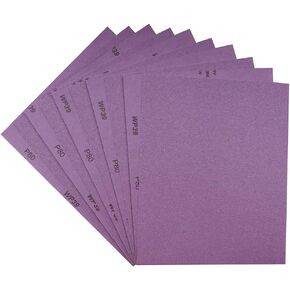 Sandpaper 60 Grit,Wet Dry Sanding Sheets,High Performance White Fused Alumina Abrasive Sand Paper for Wood Furniture Finishing,Metal Grinding,Automotive Polishing,9 x 11 Inch,Purple,10-Pack