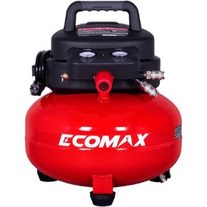 ECOMAX 6 Gallon Pancake Air Compressor, Max 150 PSI Pressure, 2.6 CFM @90 Psi, 1.0 HP Portable Oil Free Long Life Electric Air Compressor for Home and Jobsite, Red Model: 0210673 in Kuwait