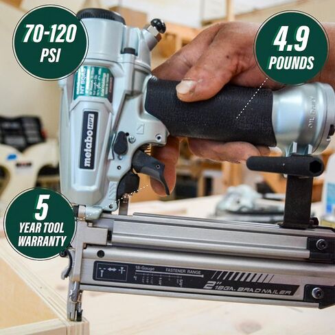 Metabo HPT Pro Finish Nailer, 16-Gauge, Pneumatic, Accepts 1-1/2-Inch to 2-1/2-Inch Straight Finish Nails, High Grade Aluminum and Steel Magazine, (NT65A5) in Saudi Arabia