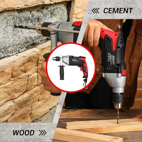 DEKOPRO 8Amp 1/2-inch Corded Impact Drill with 12pcs Accessories, Variable Speed 0-2800, Hammer and Drill 2 Functions in 1, 360°Rotating Handle, Depth Gauge, Carrying Case Included in Saudi Arabia