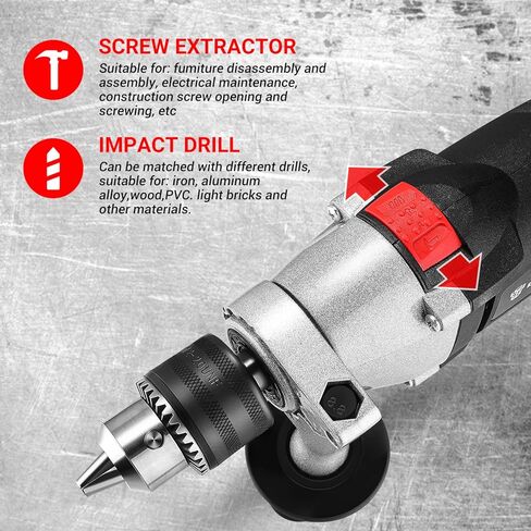 DEKOPRO 8Amp 1/2-inch Corded Impact Drill with 12pcs Accessories, Variable Speed 0-2800, Hammer and Drill 2 Functions in 1, 360°Rotating Handle, Depth Gauge, Carrying Case Included in Saudi Arabia