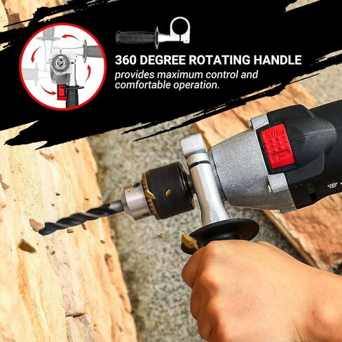 DEKOPRO 8Amp 1/2-inch Corded Impact Drill with 12pcs Accessories, Variable Speed 0-2800, Hammer and Drill 2 Functions in 1, 360°Rotating Handle, Depth Gauge, Carrying Case Included in Saudi Arabia