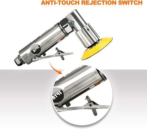 SPTA Mini Air Angle Sander Grinder Air Random Palm Sander Air Orbital Sander with M6 Backing Plate Car Polisher Sets with 36Pcs Mix Grit 80mm, 50mm, 25mm Sanding Disc Sanding Pads in Kuwait