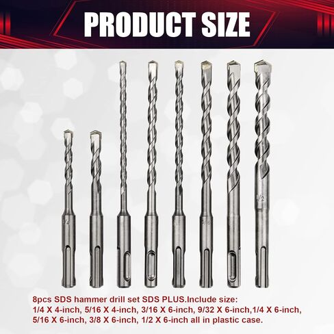 wesleydrill Rotary Hammer Drill Bit Set 8 Pcs SDS-Plus Drill Bits Fit for Fast Drilling in Block, Masonry and Concrete in Kuwait