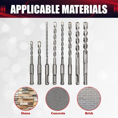 wesleydrill Rotary Hammer Drill Bit Set 8 Pcs SDS-Plus Drill Bits Fit for Fast Drilling in Block, Masonry and Concrete in Kuwait