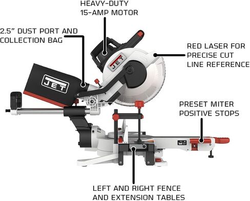 JET JMS-10X, 10-Inch Sliding Dual-Bevel Compound Miter Saw (707210) and Universal Benchtop Machine Table (728100) in Saudi Arabia