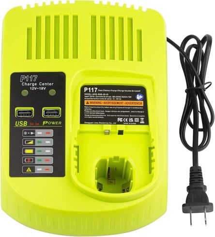 شاحن ذكي P117 سريع (متعدد الكيمياء) لـ Ryobi 12V-18V ONE+ NiCd/NiMh/ليثيوم شاحن بطارية مناسب P100 P101 P102 P103 P105 P107 P108 P122 P189 P191 P197 P200 in Saudi Arabia