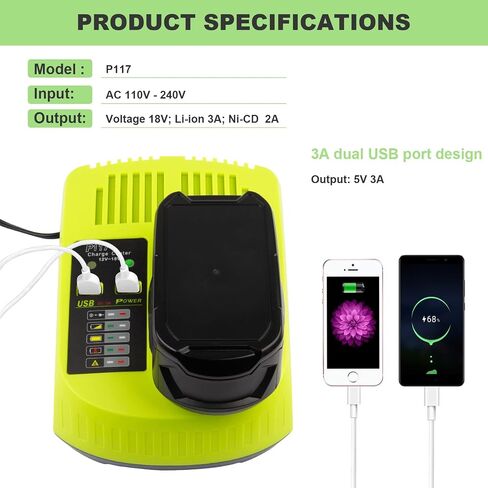شاحن ذكي P117 سريع (متعدد الكيمياء) لـ Ryobi 12V-18V ONE+ NiCd/NiMh/ليثيوم شاحن بطارية مناسب P100 P101 P102 P103 P105 P107 P108 P122 P189 P191 P197 P200 in Saudi Arabia