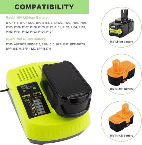 شاحن ذكي P117 سريع (متعدد الكيمياء) لـ Ryobi 12V-18V ONE+ NiCd/NiMh/ليثيوم شاحن بطارية مناسب P100 P101 P102 P103 P105 P107 P108 P122 P189 P191 P197 P200 in Saudi Arabia
