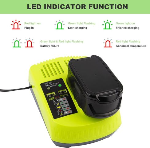 شاحن ذكي P117 سريع (متعدد الكيمياء) لـ Ryobi 12V-18V ONE+ NiCd/NiMh/ليثيوم شاحن بطارية مناسب P100 P101 P102 P103 P105 P107 P108 P122 P189 P191 P197 P200 in Saudi Arabia