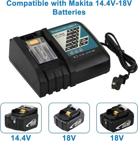 Replacement for Fast Charger DC18RC DC18RA Compatible with Makita 18V Battery BL1815 BL1830 BL1850 BL1860 BL1430 BL1450 Compatible with Makita 14.4/18V Lithium Battery in Saudi Arabia