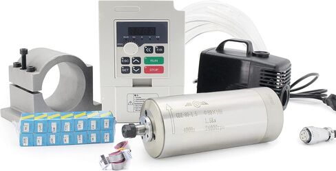 RATTMMOTOR 1.5KW Water Cooled Spindle 110V 80mm+1.5KW 110V VFD Inverter Single to 3 Phase+80mm Spindle Mount+80W Water Pump 110V with Pipe+14pcs ER11 Collet for CNC Router Engraver Milling Machine in Saudi Arabia