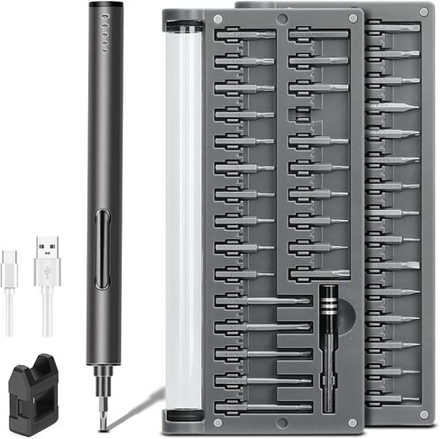 باورجينت مفك براغي كهربائي صغير، مجموعة مفكات براغي كهربائية لاسلكية صغيرة محمولة مع 55 لقمة دقيقة وضوء LED وسجادة مغناطيسية، اداة اصلاح عملية للجوال والساعة والكاميرا واللابتوب in Kuwait