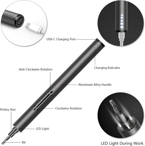 باورجينت مفك براغي كهربائي صغير، مجموعة مفكات براغي كهربائية لاسلكية صغيرة محمولة مع 55 لقمة دقيقة وضوء LED وسجادة مغناطيسية، اداة اصلاح عملية للجوال والساعة والكاميرا واللابتوب in Kuwait