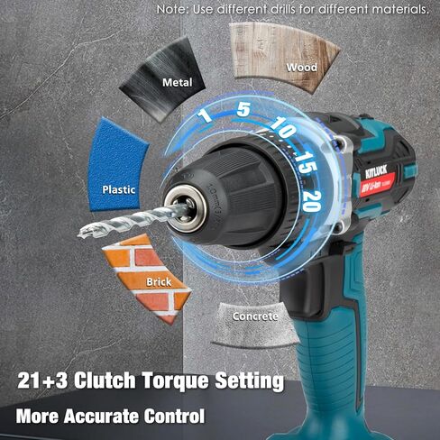 مجموعة مثقاب لاسلكية KITLUCK، طقم مثقاب كهربائي 20 فولت مع بطارية وشاحن 2.0AH، 58 قطعة مثقاب/محرك، مقياس المستوى، مثقاب كهربائي مع 32 نانومتر كحد أقصى، ظرف 3/8 بوصة، 21+3 موضع، 2 سرعة متغيرة in Kuwait