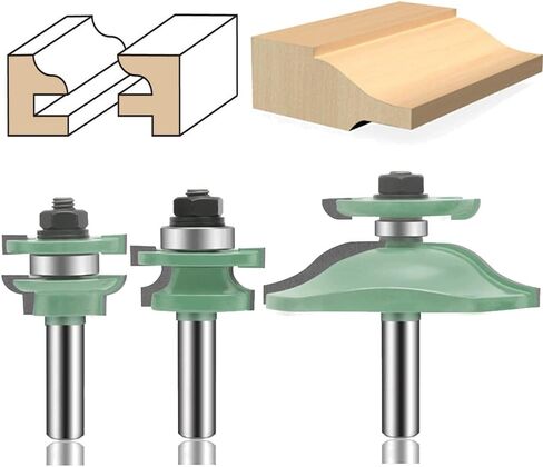 OLETBE 3 PCS Router Bit Set, 1/2-Inch Shank Round Over Raised Panel Cabinet Door Ogee Rail and Stile Router Bits, Woodworking Wood Cutter, Wood Carbide Groove Tongue Milling Tool in Saudi Arabia
