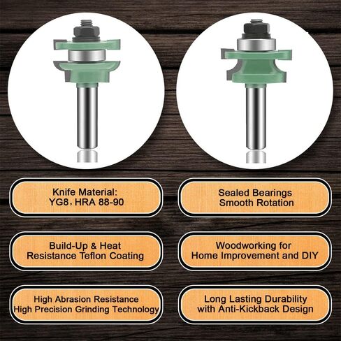 OLETBE 3 PCS Router Bit Set, 1/2-Inch Shank Round Over Raised Panel Cabinet Door Ogee Rail and Stile Router Bits, Woodworking Wood Cutter, Wood Carbide Groove Tongue Milling Tool in Saudi Arabia