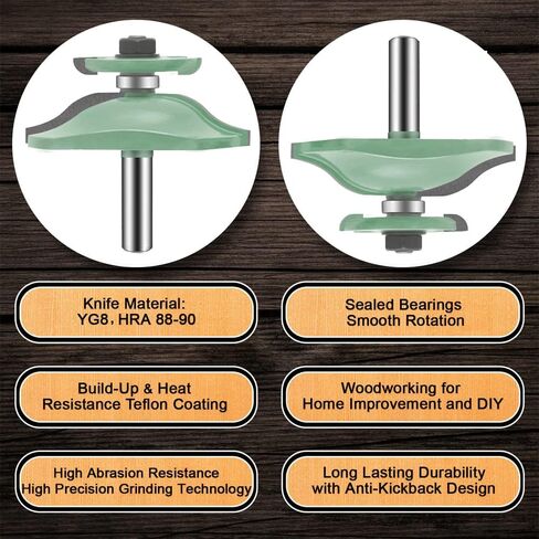 OLETBE 3 PCS Router Bit Set, 1/2-Inch Shank Round Over Raised Panel Cabinet Door Ogee Rail and Stile Router Bits, Woodworking Wood Cutter, Wood Carbide Groove Tongue Milling Tool in Saudi Arabia