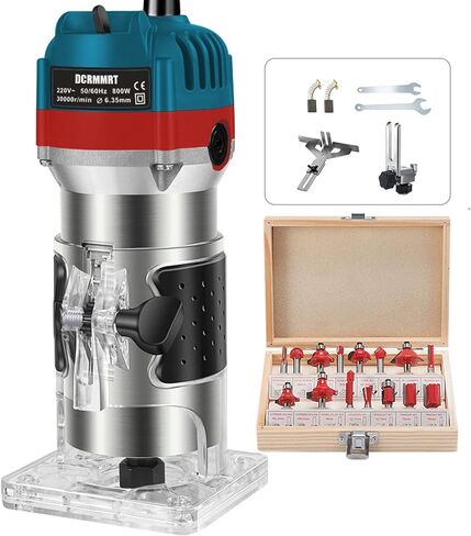 أداة توجيه الخشب المدمجة من DCRMMRT - 15 قطعة 1/4 بوصة لقم توجيه النجارة الكهربائية 1.25 حصان محمولة بسلك النخيل 800 وات in Kuwait