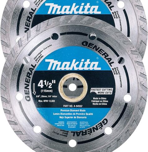 ماكيتا 2 عبوة - شفرات ماسية تيربو 4.5 بوصة للمطاحن والمناشير الدائرية - قطع فائق السرعة للخرسانة والبناء والطوب - 5/8 بوصة، 20 مم و7/8 بوصة in Kuwait