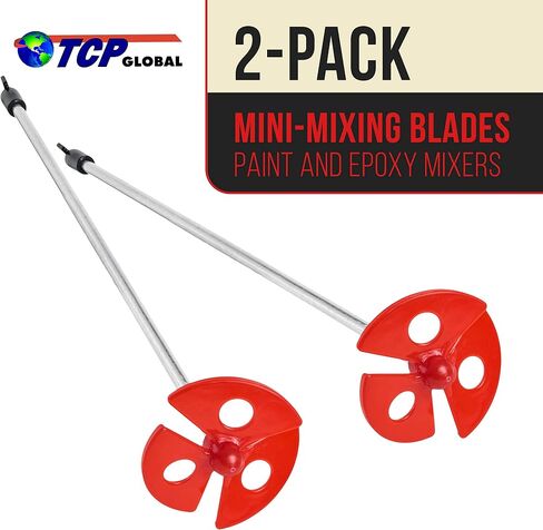 TCP Global Paint, Epoxy Resin, Mud Power Mixer Blade Drill Tool for Mixing Quarts and Gallons (2 Pack) - 10" Long, 1/4" Round Drill Shaft, 2.5" Plastic Paddles - Stirring Cans, Buckets, Pails and Cups in Saudi Arabia