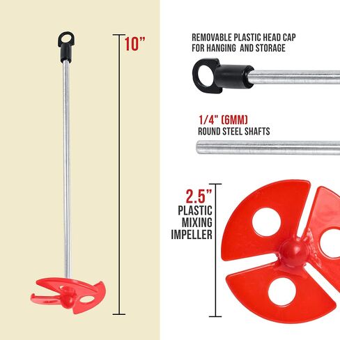 TCP Global Paint, Epoxy Resin, Mud Power Mixer Blade Drill Tool for Mixing Quarts and Gallons (2 Pack) - 10" Long, 1/4" Round Drill Shaft, 2.5" Plastic Paddles - Stirring Cans, Buckets, Pails and Cups in Saudi Arabia