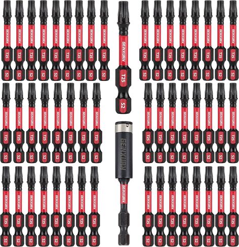 50 Pieces T25 2 In. Impact Tough Magnetic #25 Torx Head Power Bits, S2 Alloy Steel T25 Screwdriver Bits Set with 1Pcs Impact Bit Holder in Saudi Arabia