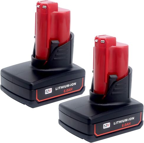 ELEFLY 2 Pack M-12 6.0Ah بديل لبطارية ليثيوم Milwaukee M-12 12V 48-11-2460 48-11-2411 48-11-2401 48-11-2402 48-11-2440، متوافق مع Milwaukee 12-Volt M -12 أداة لاسلكية in Kuwait