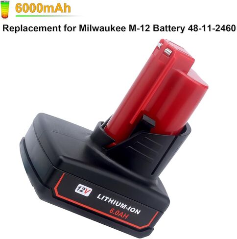ELEFLY 2 Pack M-12 6.0Ah بديل لبطارية ليثيوم Milwaukee M-12 12V 48-11-2460 48-11-2411 48-11-2401 48-11-2402 48-11-2440، متوافق مع Milwaukee 12-Volt M -12 أداة لاسلكية in Kuwait