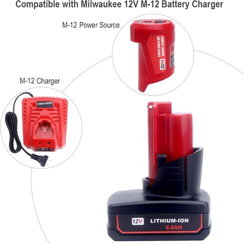 ELEFLY 2 Pack M-12 6.0Ah بديل لبطارية ليثيوم Milwaukee M-12 12V 48-11-2460 48-11-2411 48-11-2401 48-11-2402 48-11-2440، متوافق مع Milwaukee 12-Volt M -12 أداة لاسلكية in Kuwait