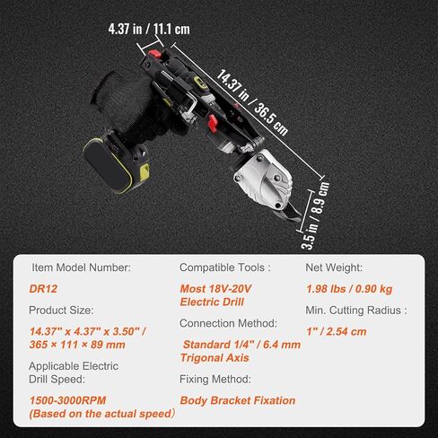 VEVOR Metal Cutter Drill Attachment, Metal Shears Attachment with 360 Degree Pivoting Head, Cutting Max. 21 GA Stainless Steel 14 GA Aluminum Metal Sheets and 18 GA Galvanized Steel in Saudi Arabia