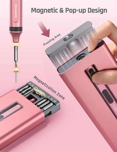 Soleilwear Mini Electric Screwdriver, 52 in 1 Electric Screwdriver Kit with 48 Magnetic Bits, Twilight Pink Precision Screwdriver Cordless Repair Tool with Tweezers and Pry Bar in Kuwait
