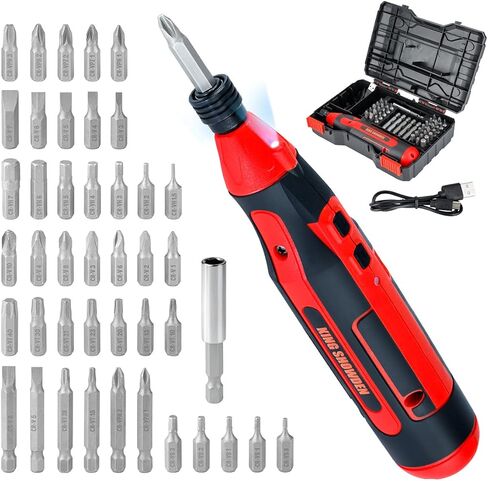مفك كهربائي 4 فولت قابل لإعادة الشحن من دون أسلاك طقم مفكات عزم دوران قابل للتعديل مع 42 قطعة من رؤوس المثقب، ضوء عمل ليد، صندوق حمل in Kuwait
