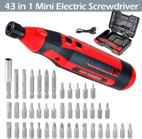 مفك كهربائي 4 فولت قابل لإعادة الشحن من دون أسلاك طقم مفكات عزم دوران قابل للتعديل مع 42 قطعة من رؤوس المثقب، ضوء عمل ليد، صندوق حمل in Kuwait