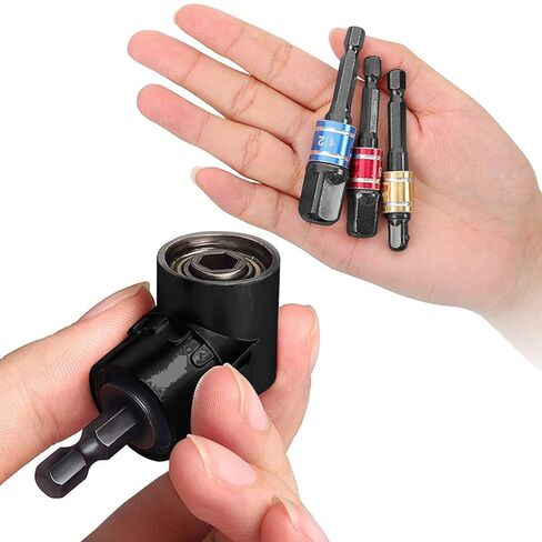 Impact Grade Driver Sockets Adapter Drill Extension Set: 3Pcs 1/4 3/8 1/2" Hex Shank Nut Driver Bit,105 Degree Right Angle Screwdriver Attachment,Flexible Drill Shaft Extension Bit,Magnetic Bit Holder in Kuwait