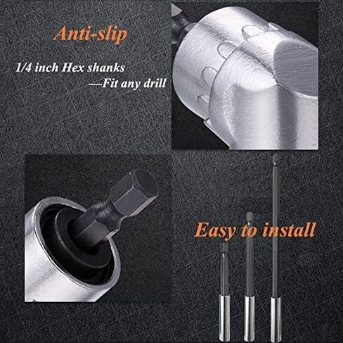 Impact Grade Driver Sockets Adapter Drill Extension Set: 3Pcs 1/4 3/8 1/2" Hex Shank Nut Driver Bit,105 Degree Right Angle Screwdriver Attachment,Flexible Drill Shaft Extension Bit,Magnetic Bit Holder in Kuwait