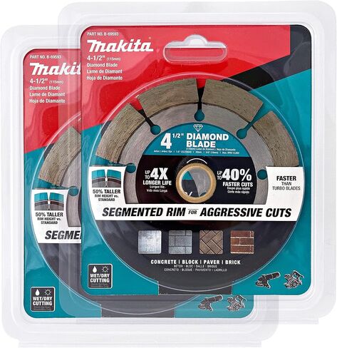 عبوة من قطعتين من ماكيتا - شفرات ماسية مقسمة مقاس 4.5 بوصة لمطاحن ومناشير دائرية مقاس 4.5 بوصة - قطع طويل الأمد للخرسانة والبناء والطوب - 5/8 بوصة، 20 مم و7/8 بوصة in Kuwait