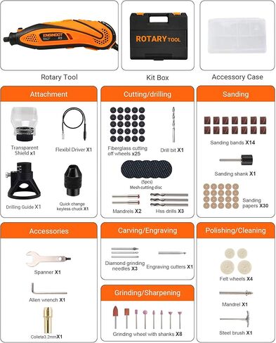 مجموعة أدوات دوارة إنجيندوت مع عمود مرن تشاك بدون مفتاح، 6 سرعات متغيرة 10000-32000 دورة في الدقيقة حقيبة حمل للقطع والنقش والحفر والصنفرة والتلميع والحرف اليدوية اليدوية - أحمر in Kuwait