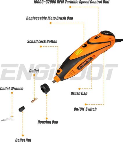 مجموعة أدوات دوارة إنجيندوت مع عمود مرن تشاك بدون مفتاح، 6 سرعات متغيرة 10000-32000 دورة في الدقيقة حقيبة حمل للقطع والنقش والحفر والصنفرة والتلميع والحرف اليدوية اليدوية - أحمر in Kuwait