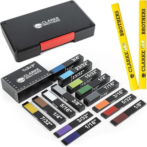 كلارك براذرز مكعبات تركيب - مجموعة مكعبات قياس الارتفاع 15 قطعة مع 2 قلم نجار - قضبان تركيب الوان متنوعة - مجموعة مكعبات تركيب احترافية لاعمال النجارة والنجارة والحفر والاعمال اليدوية in Kuwait